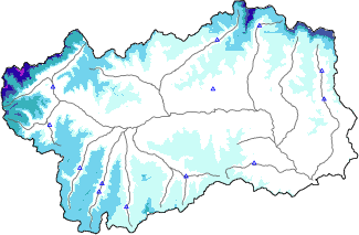 Altezza neve al suolo + dati stazioni automatiche (AWS) e Modelli 1 AINEVA (MOD1) sotto i 2000 m
