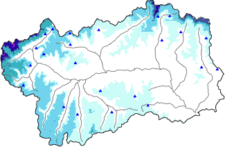 Altezza neve al suolo + dati stazioni automatiche (AWS) e Modelli 1 AINEVA (MOD1) oltre i 2000 m