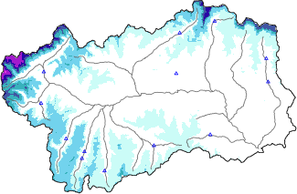 Altezza neve al suolo + dati stazioni automatiche (AWS) e Modelli 1 AINEVA (MOD1) sotto i 2000 m