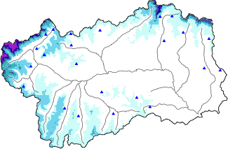 Altezza neve al suolo + dati stazioni automatiche (AWS) e Modelli 1 AINEVA (MOD1) oltre i 2000 m