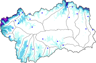 Altezza neve al suolo + dati stazioni automatiche (AWS) e Modelli 1 AINEVA (MOD1) oltre i 2000 m
