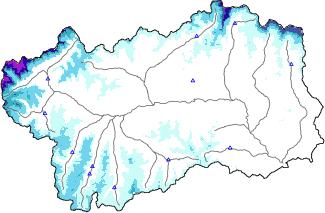 Altezza neve al suolo + dati stazioni automatiche (AWS) e Modelli 1 AINEVA (MOD1) sotto i 2000 m