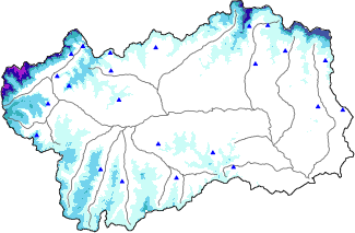 Altezza neve al suolo + dati stazioni automatiche (AWS) e Modelli 1 AINEVA (MOD1) oltre i 2000 m