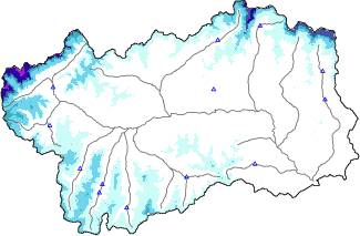 Altezza neve al suolo + dati stazioni automatiche (AWS) e Modelli 1 AINEVA (MOD1) sotto i 2000 m