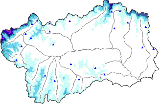 Altezza neve al suolo + dati stazioni automatiche (AWS) e Modelli 1 AINEVA (MOD1) oltre i 2000 m