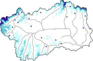 Altezza neve al suolo + dati stazioni automatiche (AWS) e Modelli 1 AINEVA (MOD1) oltre i 2000 m