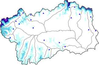 Altezza neve al suolo + dati stazioni automatiche (AWS) e Modelli 1 AINEVA (MOD1) oltre i 2000 m
