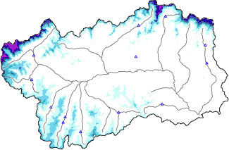 Altezza neve al suolo + dati stazioni automatiche (AWS) e Modelli 1 AINEVA (MOD1) sotto i 2000 m