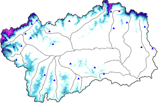 Altezza neve al suolo + dati stazioni automatiche (AWS) e Modelli 1 AINEVA (MOD1) oltre i 2000 m