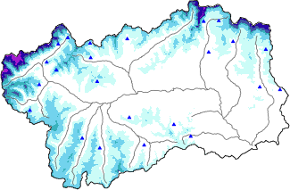 Altezza neve al suolo + dati stazioni automatiche (AWS) e Modelli 1 AINEVA (MOD1) oltre i 2000 m