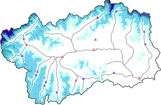 Hauter de neige + donn&eacute;es de station automatiques (AWS) + donn&eacute;es Modello 1 AINEVA (MOD1) au-dessous de 2000 m