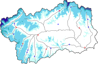 Snow depth + automatic weather station data (AWS) + Modello 1 AINEVA (MOD1) data below 2000 m