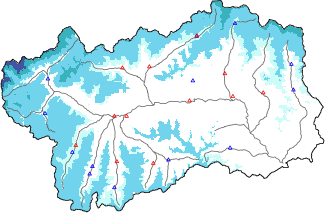 Snow depth + automatic weather station data (AWS) + Modello 1 AINEVA (MOD1) data below 2000 m