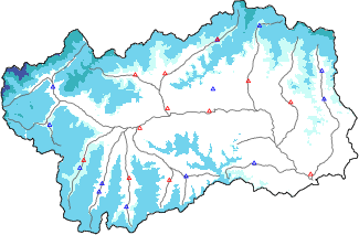 Snow depth + automatic weather station data (AWS) + Modello 1 AINEVA (MOD1) data below 2000 m