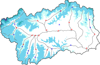Snow depth + automatic weather station data (AWS) + Modello 1 AINEVA (MOD1) data below 2000 m