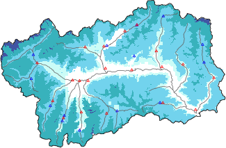Snow depth + automatic weather station data (AWS) + Modello 1 AINEVA (MOD1) data below 2000 m