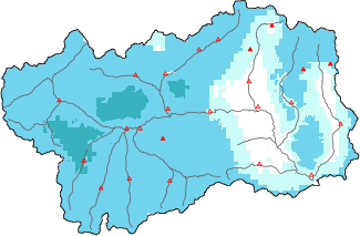 Neige fra&icirc;che dans les derni&egrave;res 72h + donn&eacute;es Modello 1 AINEVA (MOD1)