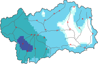 Neige fra&icirc;che dans les derni&egrave;res 72h + donn&eacute;es Modello 1 AINEVA (MOD1)