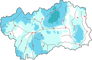 Neige fra&icirc;che dans les derni&egrave;res 72h + donn&eacute;es Modello 1 AINEVA (MOD1)