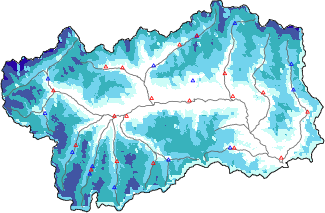 Hauter de neige + donn&eacute;es de station automatiques (AWS) + donn&eacute;es Modello 1 AINEVA (MOD1) au-dessous de 2000 m