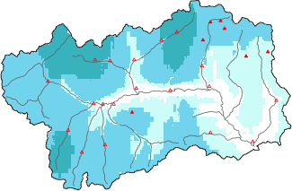 Neige fra&icirc;che dans les derni&egrave;res 24h + donn&eacute;es Modello 1 AINEVA (MOD1)