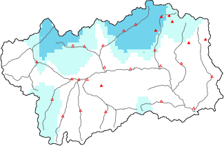 Neige fra&icirc;che dans les derni&egrave;res 24h + donn&eacute;es Modello 1 AINEVA (MOD1)