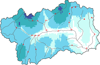 Neige fra&icirc;che dans les derni&egrave;res 72h + donn&eacute;es Modello 1 AINEVA (MOD1)