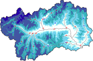 Altezza neve al suolo + dati stazioni automatiche (AWS) e Modelli 1 AINEVA (MOD1) sotto i 2000 m
