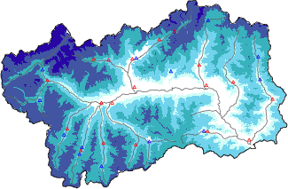 Snow depth + automatic weather station data (AWS) + Modello 1 AINEVA (MOD1) data below 2000 m