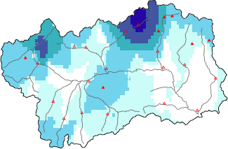 New snow in the last 72h + Modello 1 AINEVA (MOD1) data