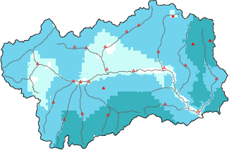 New snow in the last 72h + Modello 1 AINEVA (MOD1) data