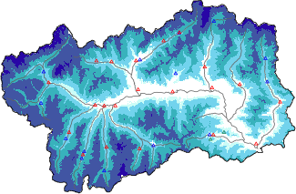 Snow depth + automatic weather station data (AWS) + Modello 1 AINEVA (MOD1) data below 2000 m