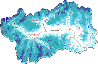 Snow depth + automatic weather station data (AWS) + Modello 1 AINEVA (MOD1) data below 2000 m