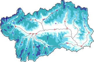 Snow depth + automatic weather station data (AWS) + Modello 1 AINEVA (MOD1) data below 2000 m