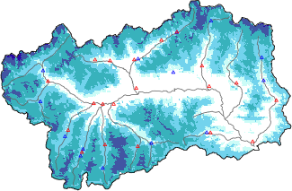 Snow depth + automatic weather station data (AWS) + Modello 1 AINEVA (MOD1) data below 2000 m