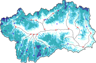 Snow depth + automatic weather station data (AWS) + Modello 1 AINEVA (MOD1) data below 2000 m