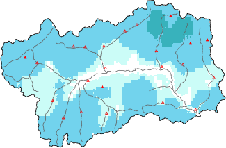 Neige fra&icirc;che dans les derni&egrave;res 72h + donn&eacute;es Modello 1 AINEVA (MOD1)
