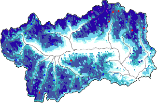 Hauter de neige + donn&eacute;es de station automatiques (AWS) + donn&eacute;es Modello 1 AINEVA (MOD1) au-dessus de 2000 m