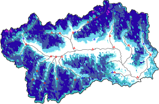 Hauter de neige + donn&eacute;es de station automatiques (AWS) + donn&eacute;es Modello 1 AINEVA (MOD1) au-dessous de 2000 m