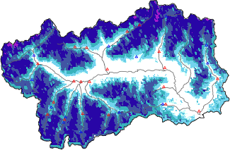 Hauter de neige + donn&eacute;es de station automatiques (AWS) + donn&eacute;es Modello 1 AINEVA (MOD1) au-dessous de 2000 m
