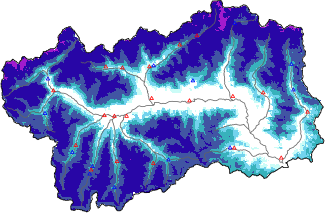 Hauter de neige + donn&eacute;es de station automatiques (AWS) + donn&eacute;es Modello 1 AINEVA (MOD1) au-dessous de 2000 m
