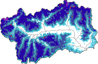 Hauter de neige + donn&eacute;es de station automatiques (AWS) + donn&eacute;es Modello 1 AINEVA (MOD1) au-dessus de 2000 m