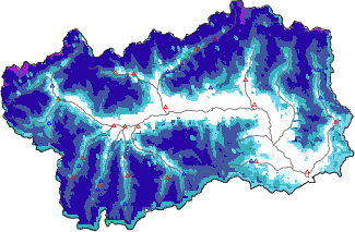 Hauter de neige + donn&eacute;es de station automatiques (AWS) + donn&eacute;es Modello 1 AINEVA (MOD1) au-dessous de 2000 m