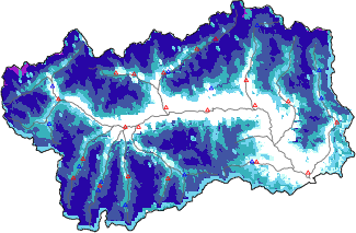 Altezza neve al suolo + dati stazioni automatiche (AWS) e Modelli 1 AINEVA (MOD1) sotto i 2000 m