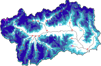 Altezza neve al suolo + dati stazioni automatiche (AWS) e Modelli 1 AINEVA (MOD1) sotto i 2000 m