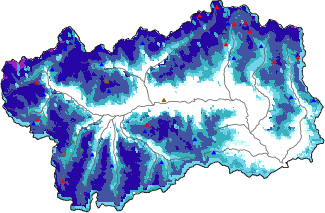 Altezza neve al suolo + dati stazioni automatiche (AWS) e Modelli 1 AINEVA (MOD1) oltre i 2000 m