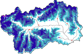 Altezza neve al suolo + dati stazioni automatiche (AWS) e Modelli 1 AINEVA (MOD1) sotto i 2000 m