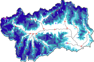 Hauter de neige + donn&eacute;es de station automatiques (AWS) + donn&eacute;es Modello 1 AINEVA (MOD1) au-dessous de 2000 m