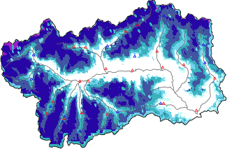 Hauter de neige + donn&eacute;es de station automatiques (AWS) + donn&eacute;es Modello 1 AINEVA (MOD1) au-dessous de 2000 m