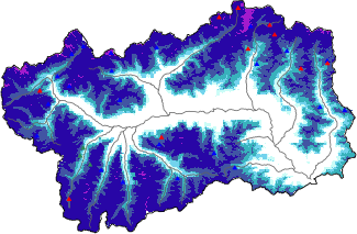Hauter de neige + donn&eacute;es de station automatiques (AWS) + donn&eacute;es Modello 1 AINEVA (MOD1) au-dessus de 2000 m
